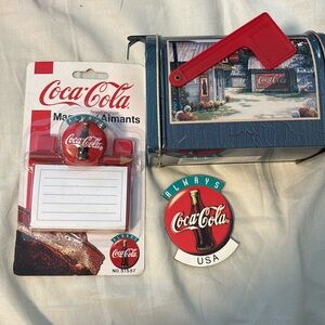 Coca Cola mailbox, magnet, notepad
